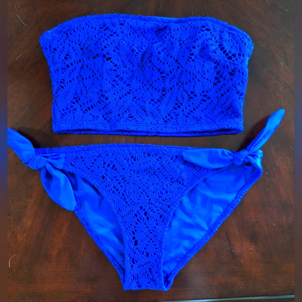 AERIE BLUE CROCHET LACE BIKINI SET